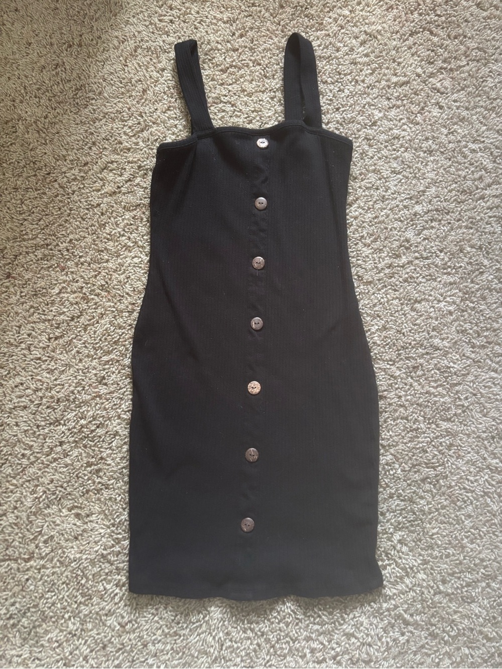 Bozzolo Black Ribbed Button-Front Tank Dress